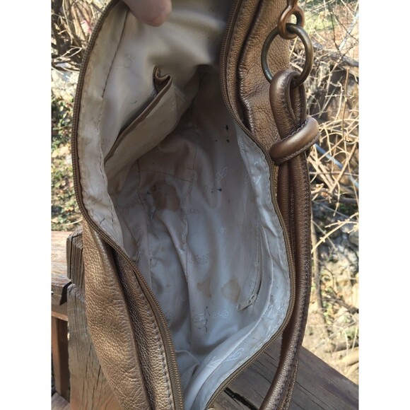 Fossil Genuine Leather Gold Pebbled Hobo Sling Shoulder Bag Purse Shoulder Bag - Picture 9 of 10